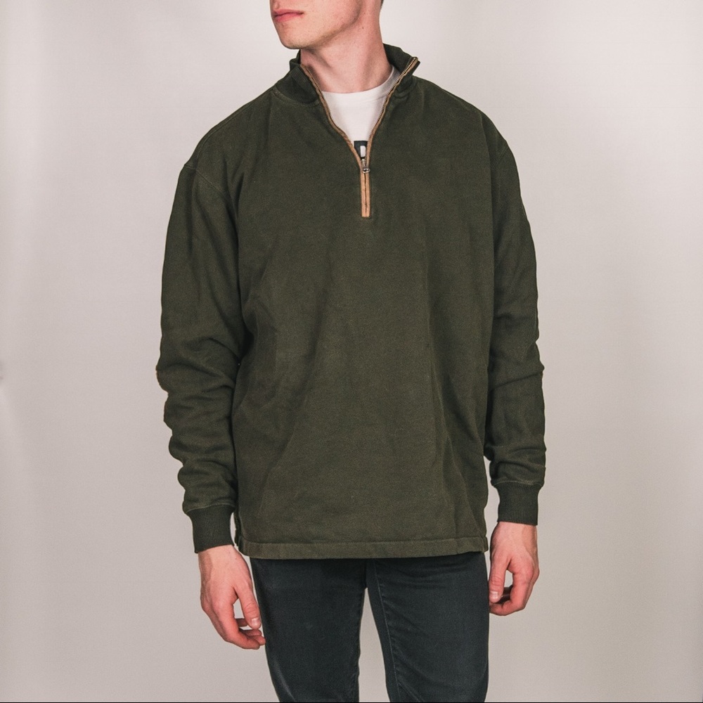 ARMY GREEN WOOLRICH QUARTERZIP WITH ELBOW PADS